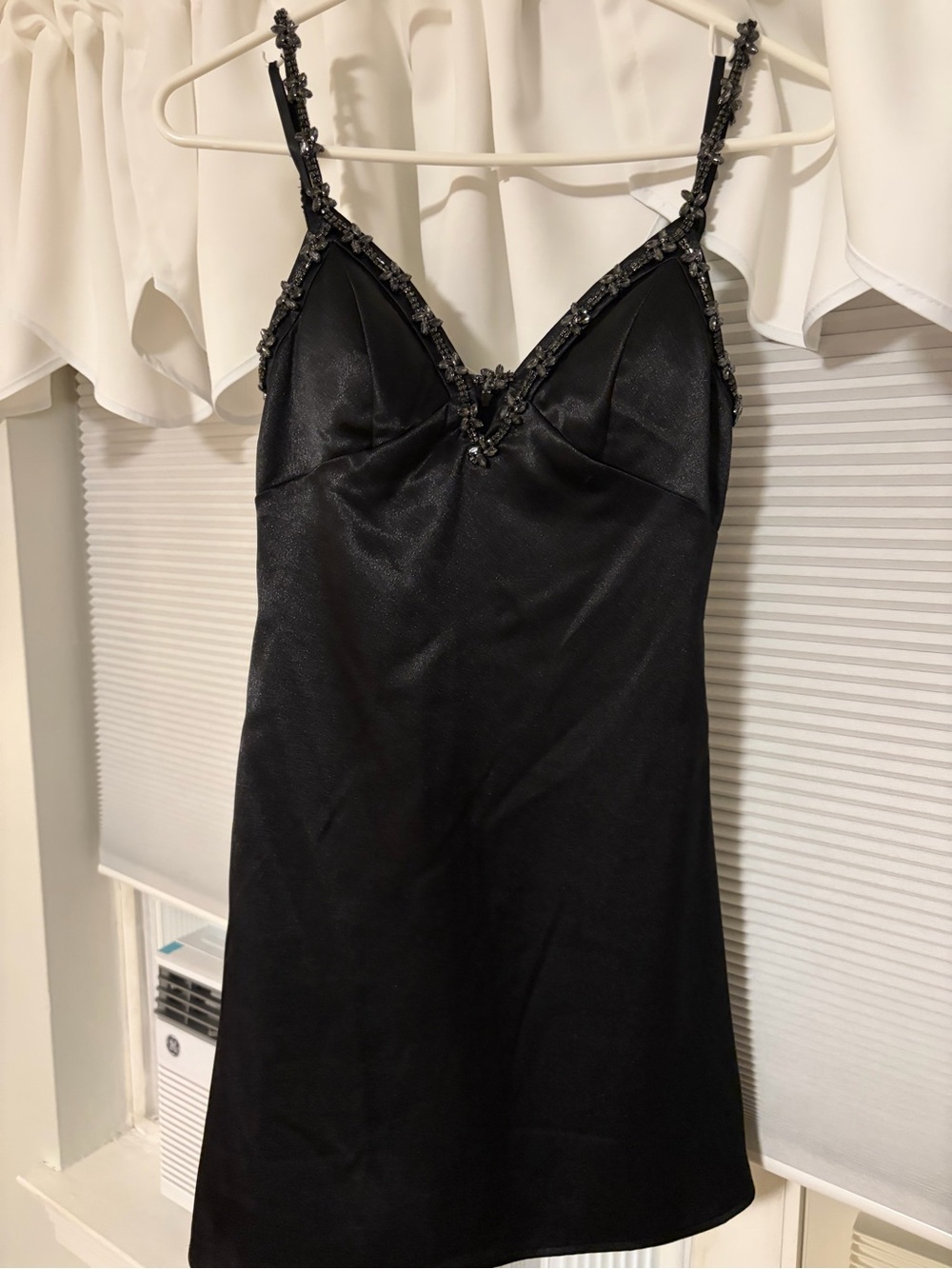 Black Beaded Mini Slip Dress - Women Dresses Mini